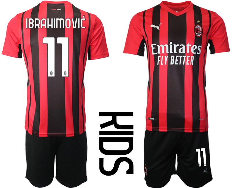 Youth 2021-2022 Club AC milan home red #11 Soccer Jersey